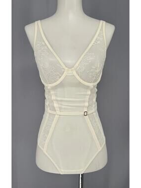 La Perla Bodysuit 32C Sheer Ivory Floral Lace
